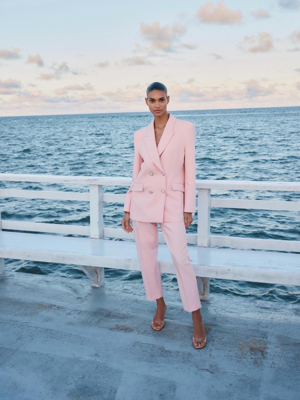 Zara Light Pink Double-Breasted Blazer M & Cropped Pants S - Picture 2 of 3